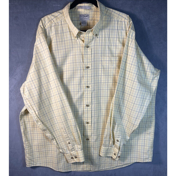 VTG‎ L.L.Bean Button Down Shirt Men’s XXL Reg Yellow Check Traditional Fit - Picture 1 of 4